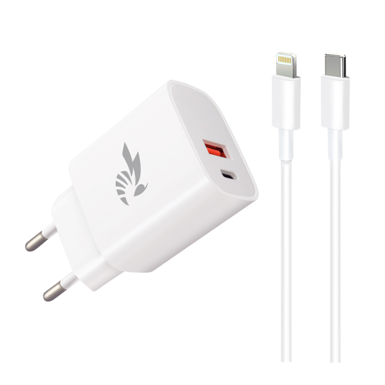 BeePower Travel charger - BC-4 20W PD USB-C + USB3.0 + cable USB-C to lightning set white